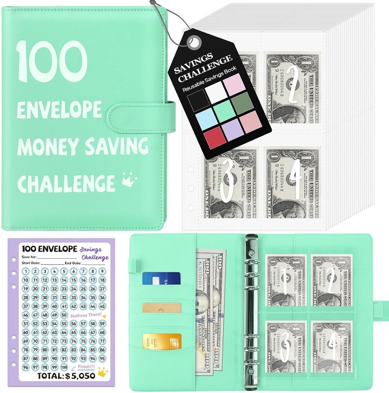 Fabmaker 100 Envelopes Money Saving Challenge Binder, A5 Savings Challenges Book with Envelopes & Reusable Tracker, Savings Binder - Save $5050 in Fun & Motivating Way, A5 - Image 1